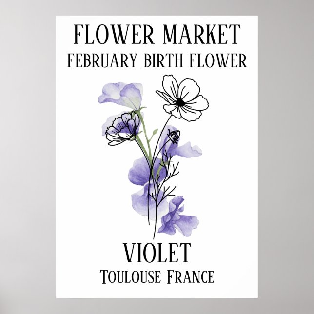 Poster Fleur Marché Fleur de naissance FÉVRIER Art Imprim (Devant)