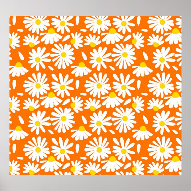 Poster Fleur marguerite rétro : orange vintage. (Devant)