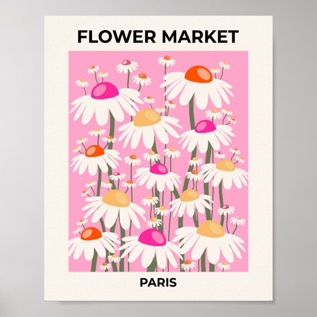 Poster Fleur Market Paris Rose Retro Floral (Devant)