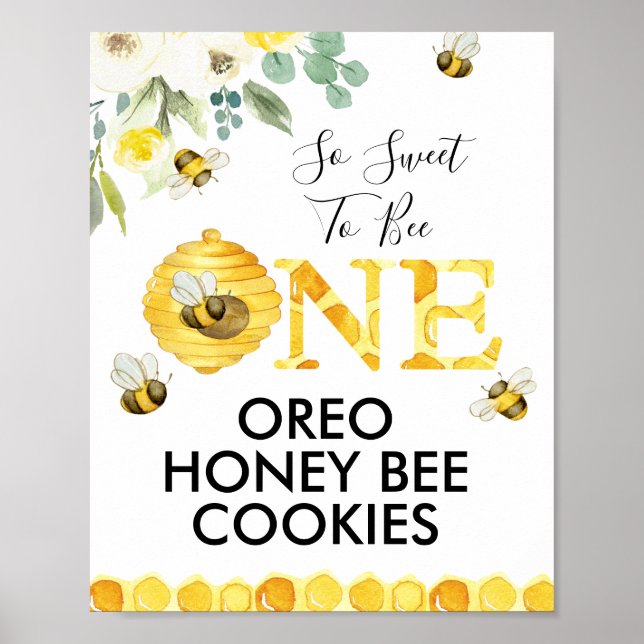 Poster Fleur Miel Abeille Première fête d'anniversaire (Devant)