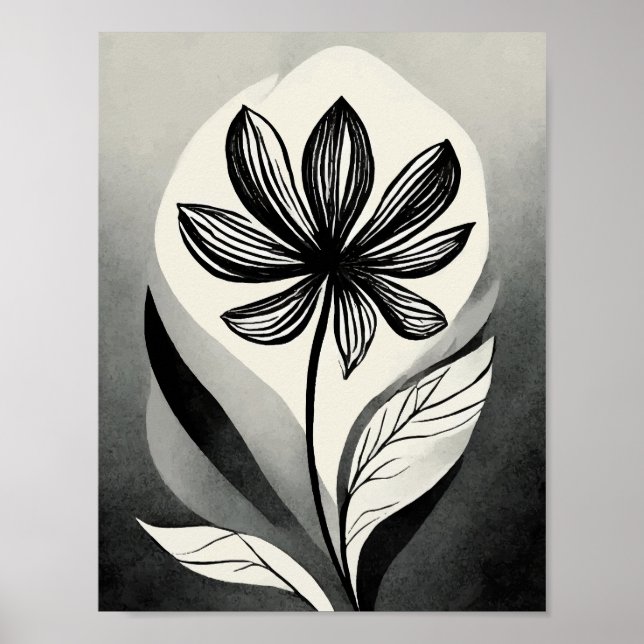 Poster Fleur noire et blanche (Devant)