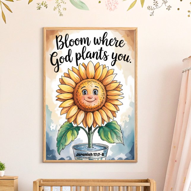 Poster Fleur où Dieu vous Plante Christian Nursery Art (Créateur téléchargé)