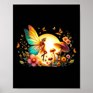 Poster Fleur papillons de printemps et d'été de fée magiq