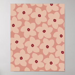 Poster Fleur Rétro Rose Terracotta