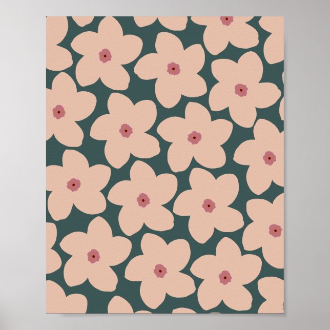 Poster Fleur Rétro Vert Et Pêche (Devant)