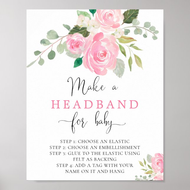 Poster Fleur rose Faire un bandeau pour baby shower (Devant)