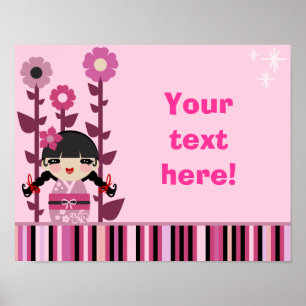 Poster Fleur rose pâle Kokeshi