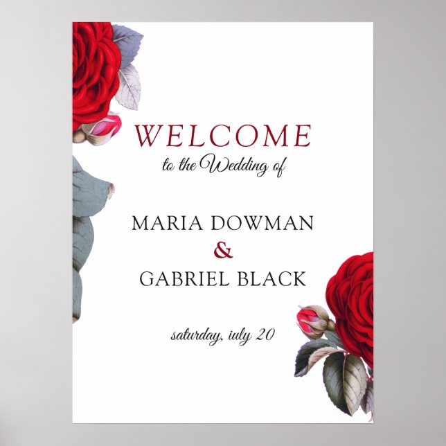 Poster Fleur rouge chic Floral Mariage bienvenue Signal P (Devant)