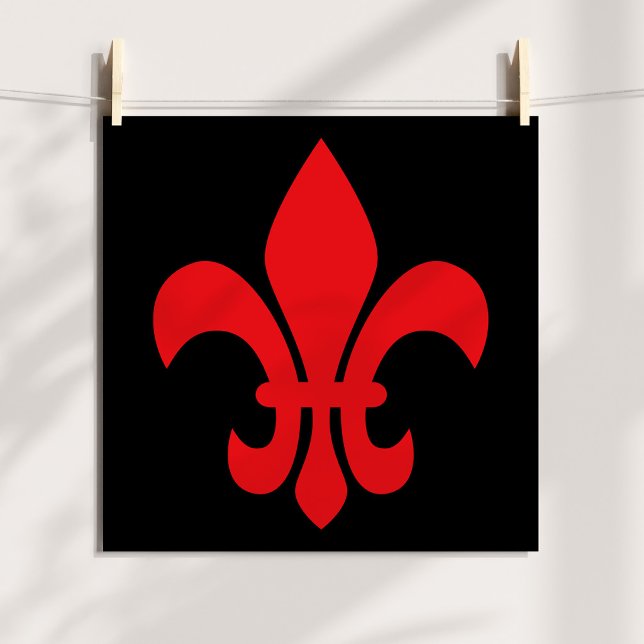 Poster Fleur rouge de Lys (Red Fleur de Lys on Black Poster)