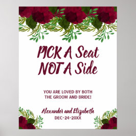 Poster Fleur rouge Vert Choisissez un siège pas un Mariag
