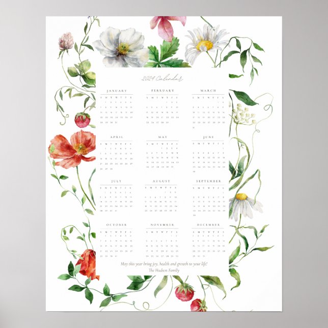 Poster Fleur sauvage 2024 Année entière Calendrier motiva (Devant)