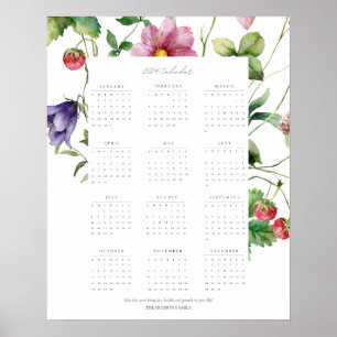 Poster Fleur sauvage 2024 Année entière Calendrier motiva