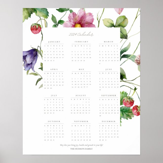 Poster Fleur sauvage 2024 Année entière Calendrier motiva (Devant)