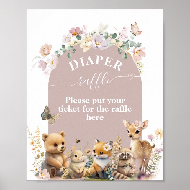 Poster Fleur sauvage animal Woodland fille Baby shower co (Devant)