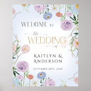 Poster Fleur sauvage Aquarelle Floral Bleu Mariage de bie
