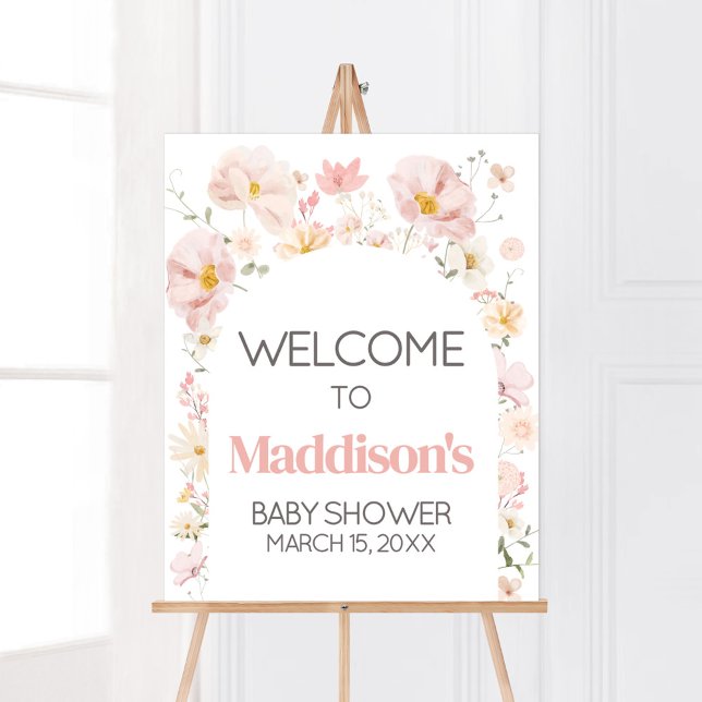 Poster Fleur sauvage Arch Baby in Bloom Baby shower Bienv (Boho Arch Wildflower Baby in Bloom Baby Shower Welcome Sign)