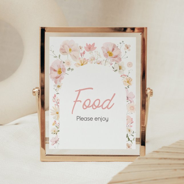 Poster Fleur sauvage Arch Baby in Bloom Baby shower Nourr (Boho Arch Wildflower Baby in Bloom Baby Shower Food Sign)
