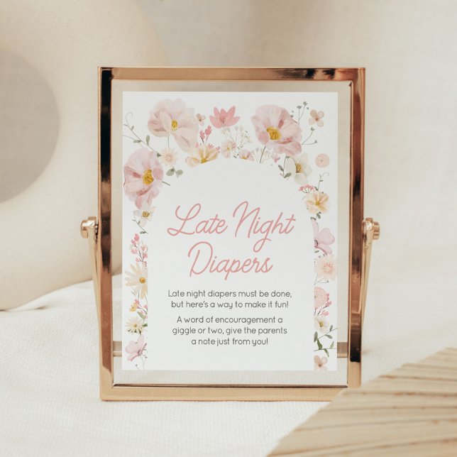 Poster Fleur sauvage Arch Baby in Bloom Late Night Diaper (Boho Arch Wildflower Baby in Bloom Baby Shower Late Night Diapers Sign)