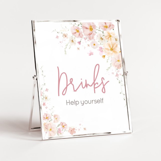 Poster Fleur sauvage Baby in Bloom Baby shower Boissons (Baby in Bloom Baby Shower Drinks Sign)