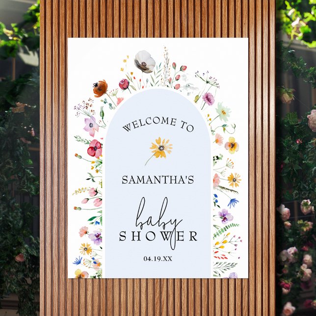Poster Fleur sauvage Baby shower garçon Bienvenue (Wildflower blue boy baby shower welcome poster - INSTANT DOWNLOAD and/or PRINTED)