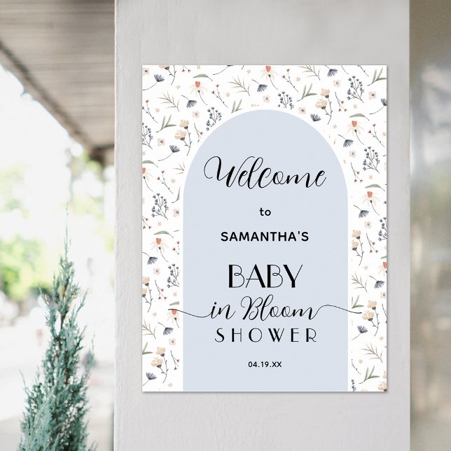 Poster Fleur sauvage Baby shower garçon Bienvenue (Wildflower blue boy baby shower welcome poster, PRINTED and/or INSTANT DOWNLOAD)