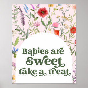 Poster Fleur sauvage Baby shower rose prendre un signe de