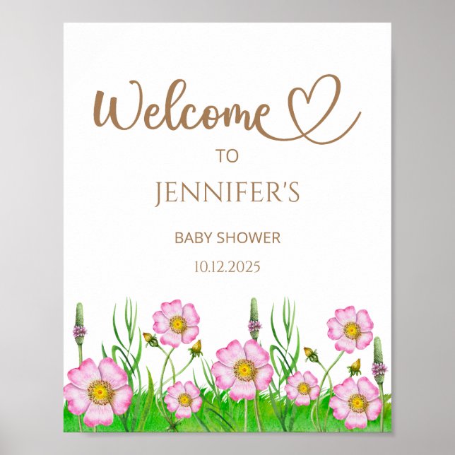 Poster Fleur sauvage bébé en fleurs baby shower accueil (Devant)