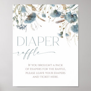 Poster Fleur sauvage bleu poussiéreux en bois de raphia