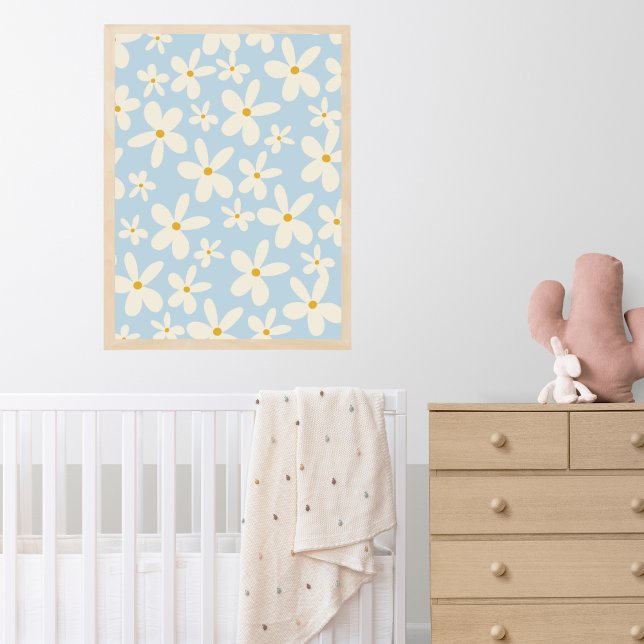Poster Fleur sauvage Blue Daisies Boho Baby Girl Nursery (Créateur téléchargé)