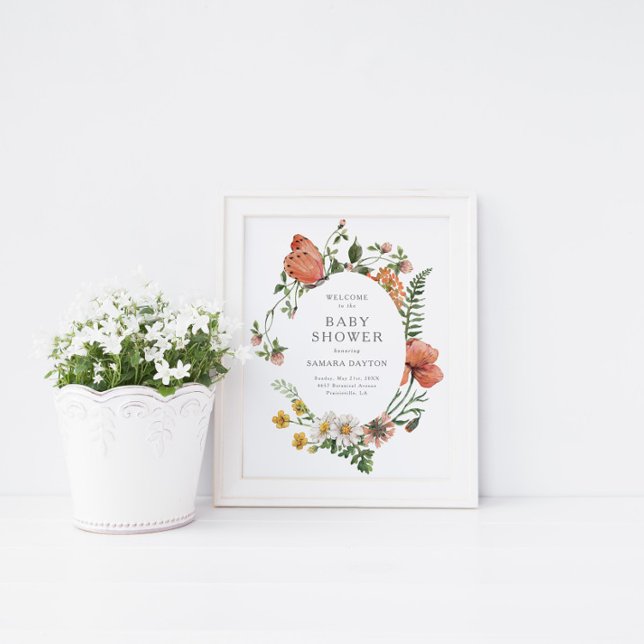 Poster Fleur sauvage Bohême Baby shower   de papillon Bie (Créateur téléchargé)