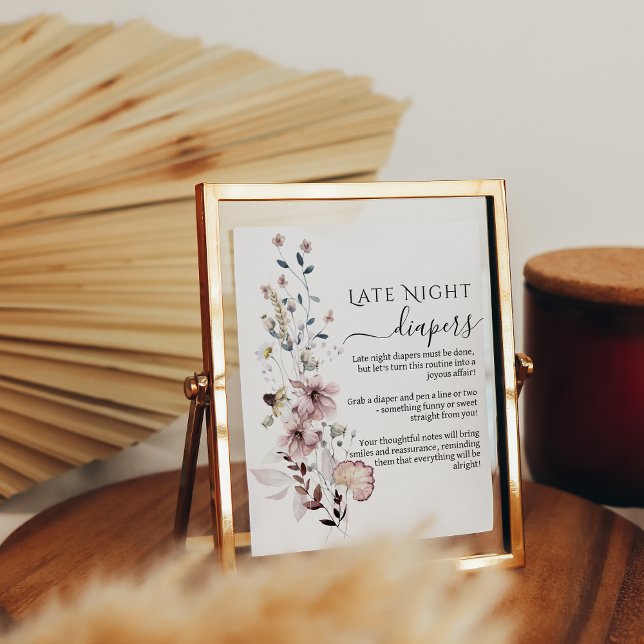 Poster Fleur sauvage boho Baby shower Late Night Diapés (Créateur téléchargé)