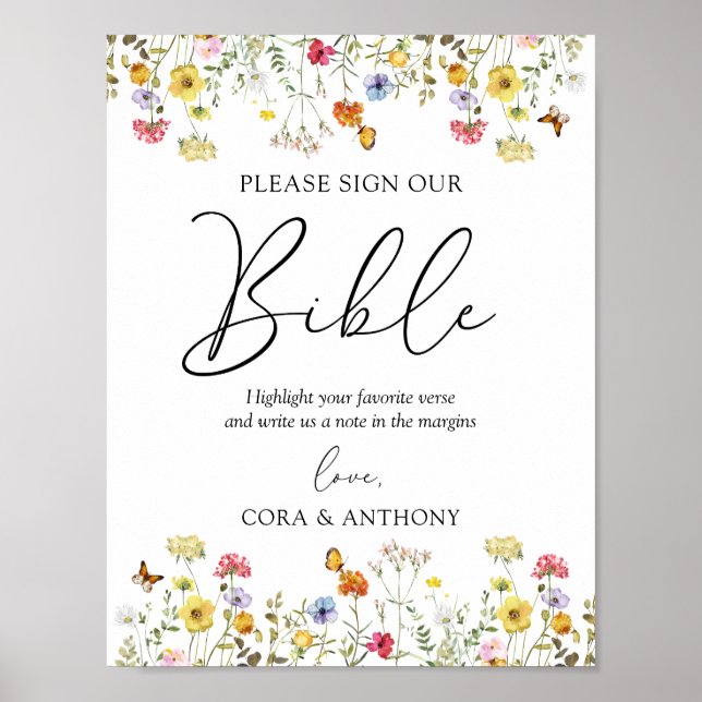 Poster Fleur sauvage Boho signe Notre Bible Mariage signe (Devant)