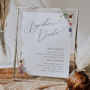 Poster Fleur Sauvage Colorée   Enseigne de Boissons Signa