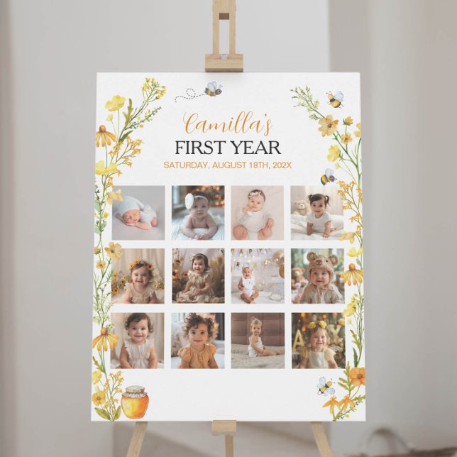 Poster Fleur sauvage d'abeilles miel Premier anniversaire (Créateur téléchargé)