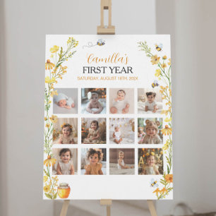Poster Fleur sauvage d'abeilles miel Premier anniversaire