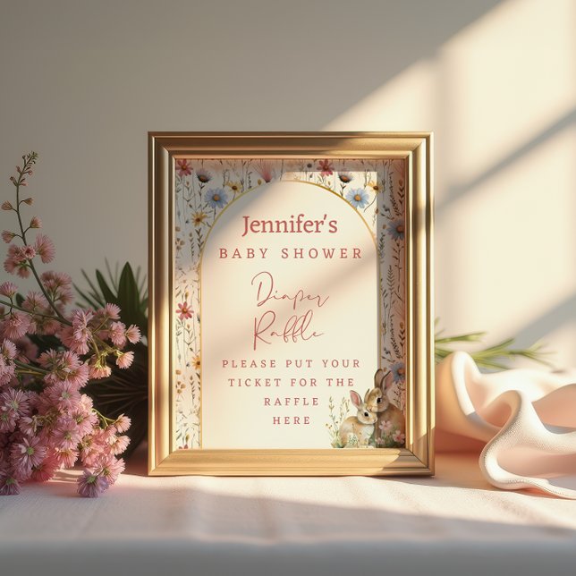 Poster Fleur sauvage de crème Bunny Rustic Diaper Raffle (Créateur téléchargé)