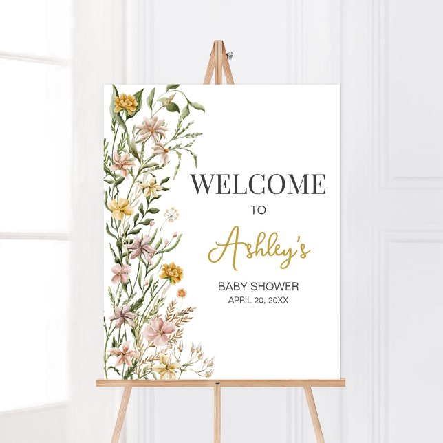 Poster Fleur sauvage de printemps Baby Bloom (Floral Baby in Bloom Baby Shower Welcome Sign)