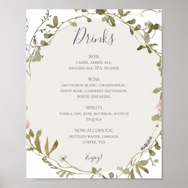 Poster Fleur sauvage de printemps | Billet menu Mariage b (Devant)