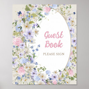 Poster Fleur sauvage d'été Jardin Wreath rose livre d'hôt