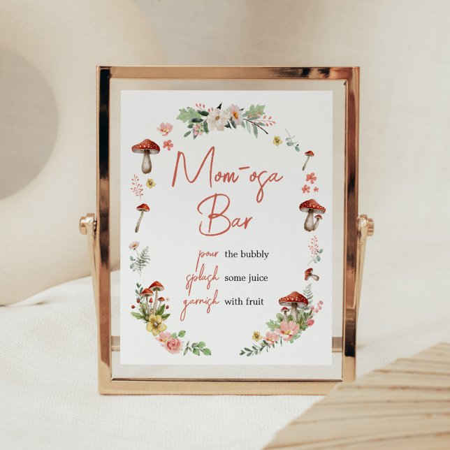 Poster Fleur sauvage enchanté Champignons Maman Osa Bar (Enchanted Mushroom Baby Shower Mom Osa Bar Sign)