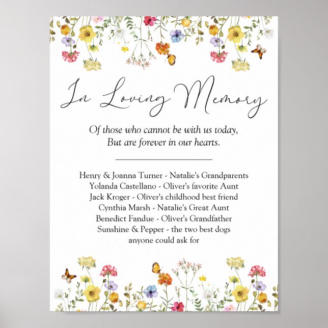 Poster Fleur sauvage enseigne de mariage mémorial en souv (Devant)