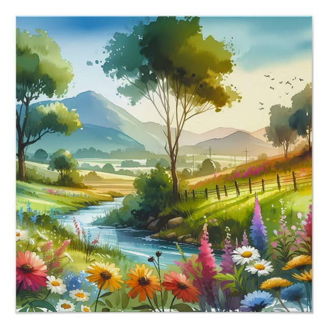 Poster Fleur sauvage et ruisseau dans la vallée de Spring (Devant)