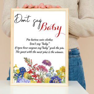 Poster Fleur sauvage Floral Baby shower Jeu Ne pas dire b