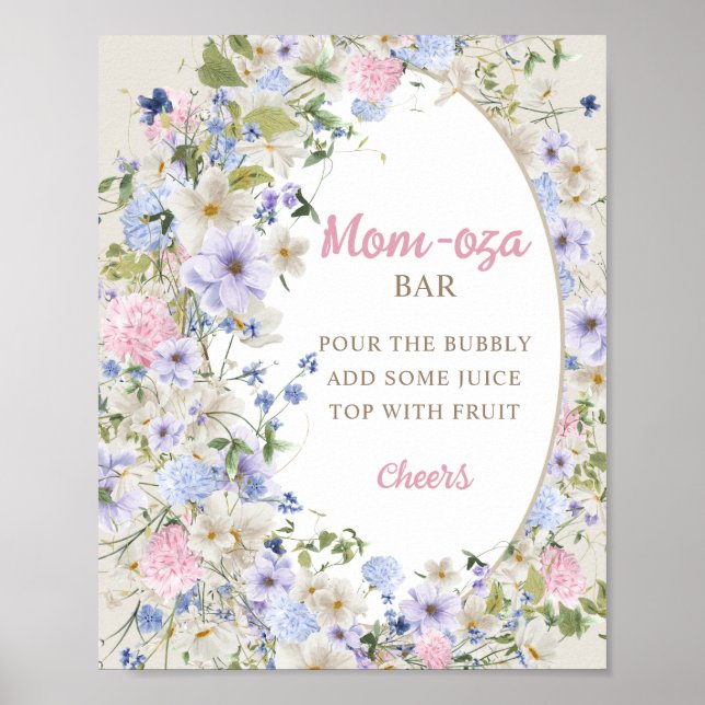 Poster Fleur sauvage ivoire pastel rose vif bar Mom-osa (Devant)