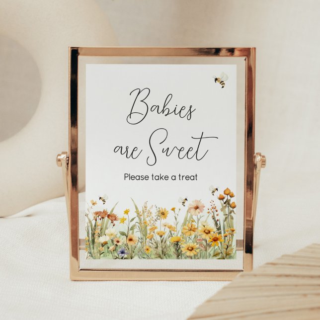 Poster Fleur sauvage Maman to Bee Les bébés sont doux (Mommy to Bee Wildflower Baby Shower Babies are Sweet Sign)