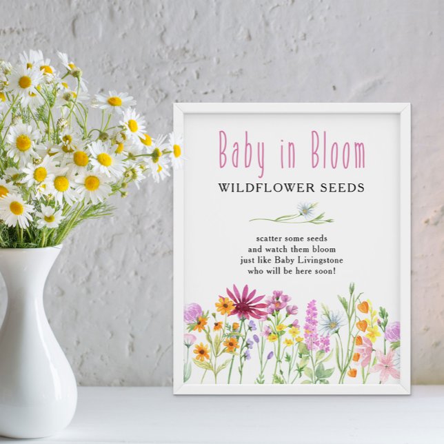 Poster Fleur sauvage Meadow Baby in Bloom Flower Seeds Fa (Baby in Bloom baby shower sign from my Wildflower Meadow Collection - order printed copy or digital )