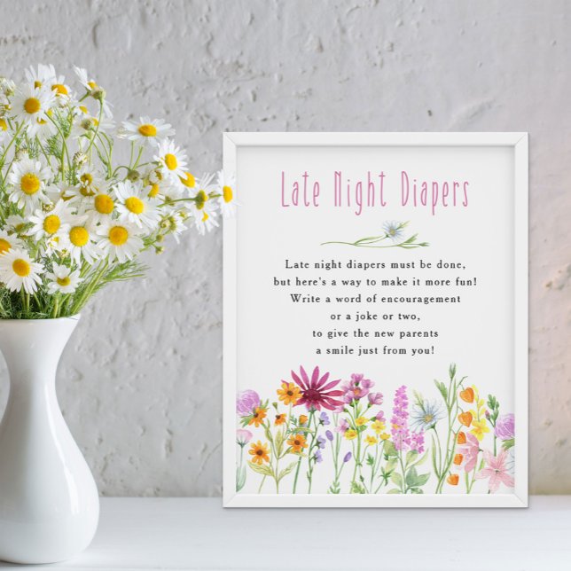 Poster Fleur sauvage Meadow Baby shower de couche de nuit (Late Night Diapers baby shower game - Wildflower Meadow Collection - order printed or digital file)
