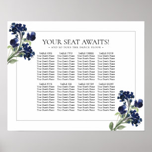Poster Fleur sauvage   Navy Blue Bohemian Flower Seat