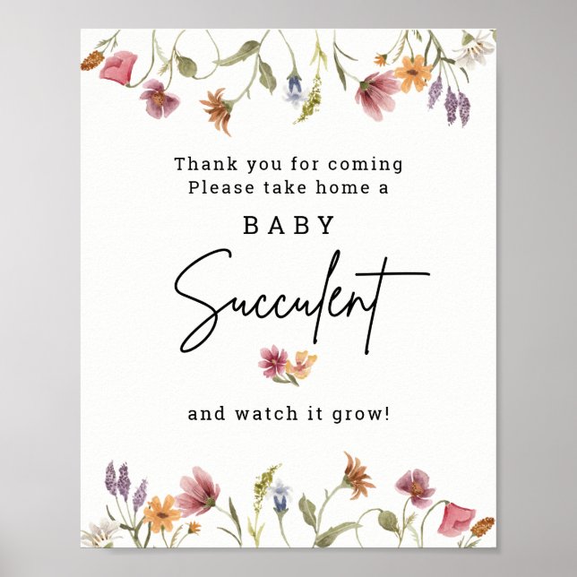 Poster Fleur sauvage numérique Baby shower succulent bébé (Devant)
