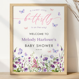 Poster Fleur sauvage papillon Baby shower 18x24 Bienvenue